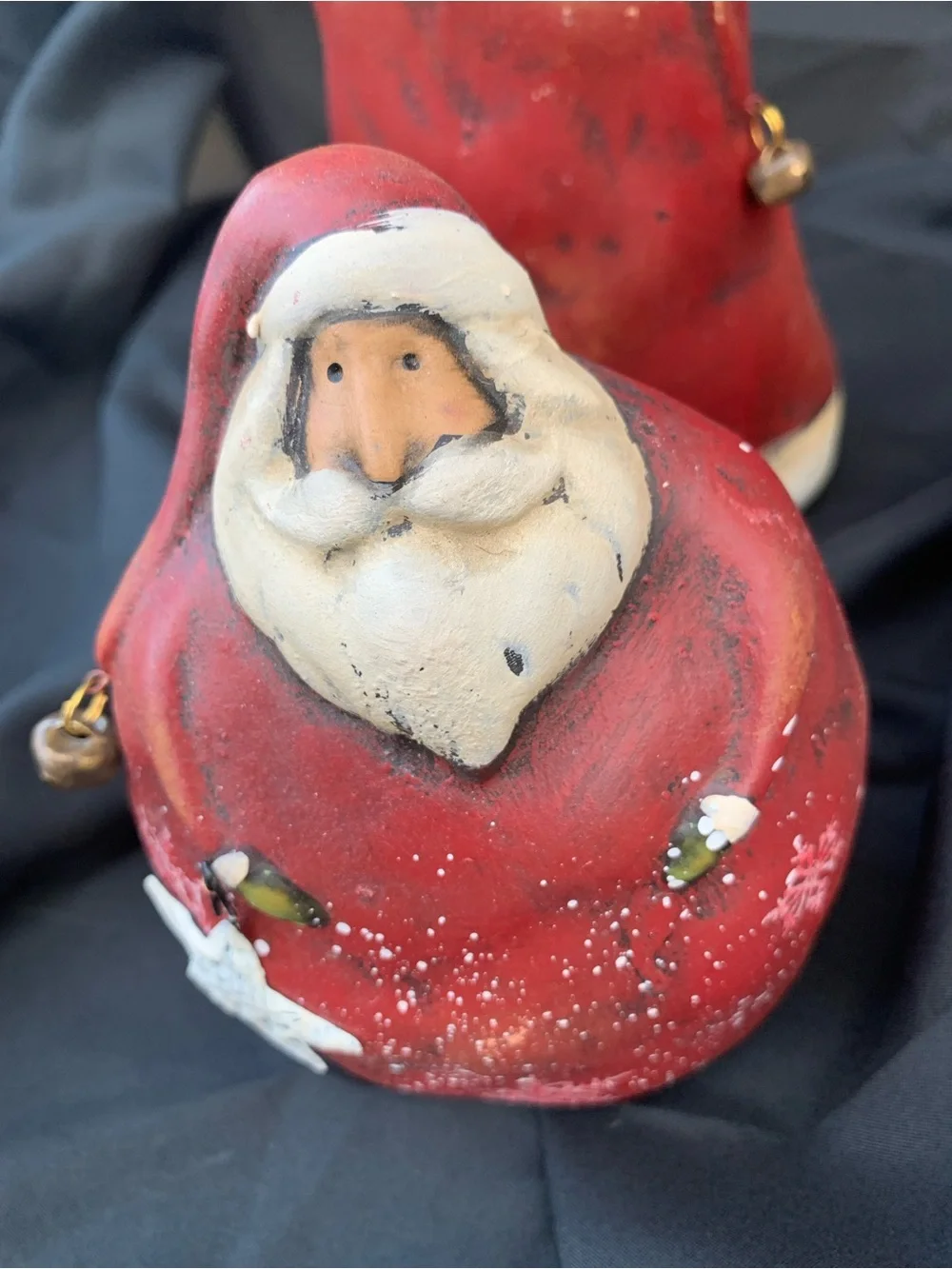 Set of Three Chubby Rustic Hand-Painted Red Santa Claus Figurines Lightweight